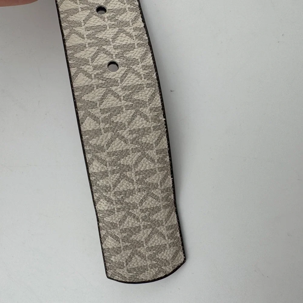 Michael Kors Reversible Belt 37.5' Vanilla Brown Good MK‎ Logo Gold Buckle